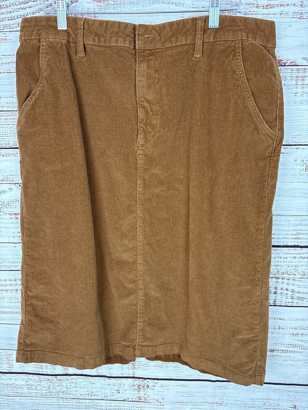 Time & Tru Brown Midi Corduroy Straight Skirt Modest Casual Western Womens Sz 20
